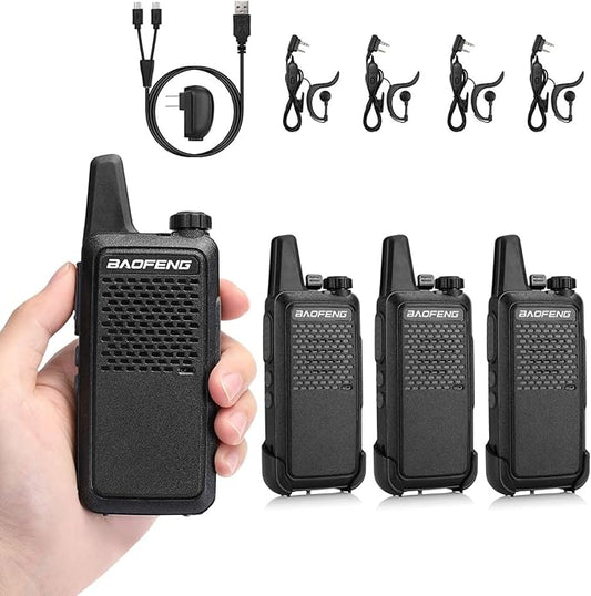 BAOFENG GT-22 Walkie Talkies for Adults Rechargeable, Long Range Two Way Radios with 1500mAh Battery, Portable Handheld VOX Handsfree with Earpieces, Holsters (4 Pack)