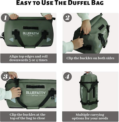 Large Waterproof Duffel Bag Roll-top Heavy Duty Dry Duffle Bags for Motorcycling, Rafting, Boating, SUP, Kayaking, Travel, 70L(Army Green)