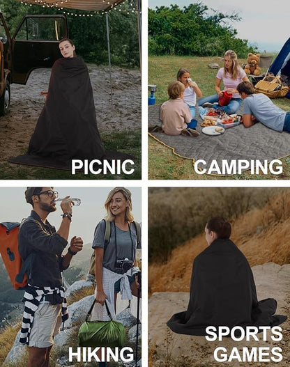 C-LIGHT Outdoor Hoodie Blanket - Stadium Blankets Waterproof Windproof 79’‘x59’‘ - Emergency Blanket for Rain&Cold Weather - Perfect for Picnic, Camping, Outdoor Sports Event, Stadium, Beach (Black)