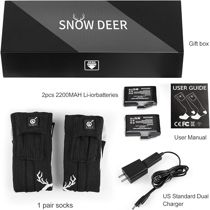 SNOW DEER Heated Socks,Men Women Electric Battery Socks Foot Warmer