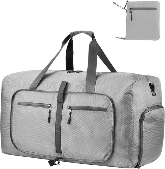 Dimayar Travel Duffle Bag for Men Women - Foldable Duffel Bag with Shoes Compartment - Overnight Bags Waterproof & Tear Resistant(40L,Space Gray)