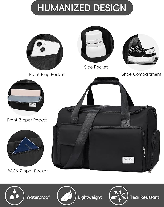 Small Duffle Bag for Men Women with Shoes Compartment Sports Gym Bags for Men Women Dry Wet Separated Pocket Travel Overnight Weekender Yoga Handbag Bag- Black
