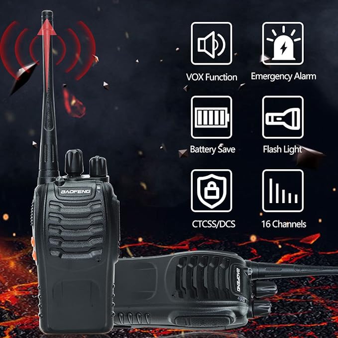 BAOFENG Walkie Talkies Long Range for Adults 2 Way radios with Programming Cable and Earpieces Walky Talky Rechargeable Handheld Two Radios Flashlight Li-ion Battery USB Charger（4 Pack）, (BF-888S)
