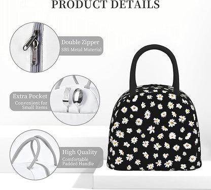 Daisy Lunch Bag Lunch Box for Women Men Boys Girls, Reusable Insulated Lunch Tote Bag, Leakproof Thermal Cooler Sack Food Handbags High Capacity for Work School Picnic Camping Gifts