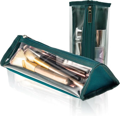 TSA Approved Clear Toiletry Shaving Bag 2 Pack Dark Green Transparent Vinyl Makeup Bag See Through Travel Cosmetic Packing Organizer Clear Makeup Organizer Bag Utility Pouches for Men & Women