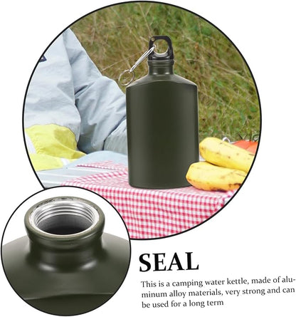 YARNOW outdoor leisure insulation Metal aluminum on foot field flat water bottles kettle water canteen portable square with hook aluminum alloy Backpack carry