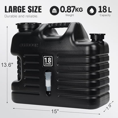 Camping Water Jug, Camping Water Container,4.76 Gallon BPA Free Water Storage with Spigot, Large Water Tank,Portable Emergency Water Storage for Camping,Car, Hiking, Hurricane Supplies.Black