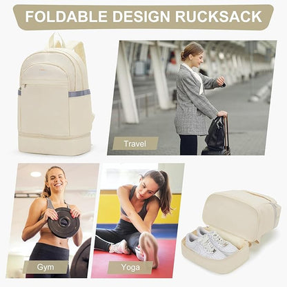 coofay Small Gym Backpack For Women Men Dance Sports Backpack With Shoe Compartment Waterproof Travel Backpack Small Gym Bag Beige