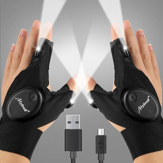 Mylivell Handsfree LED Flashlight Gloves Unique Gift for Men Women Dad Him Boyfriend Husband, Ideal for Fishing Camping Repairing Bright Flexible Rechargeable Fathers Day Christmas Birthday Gifts