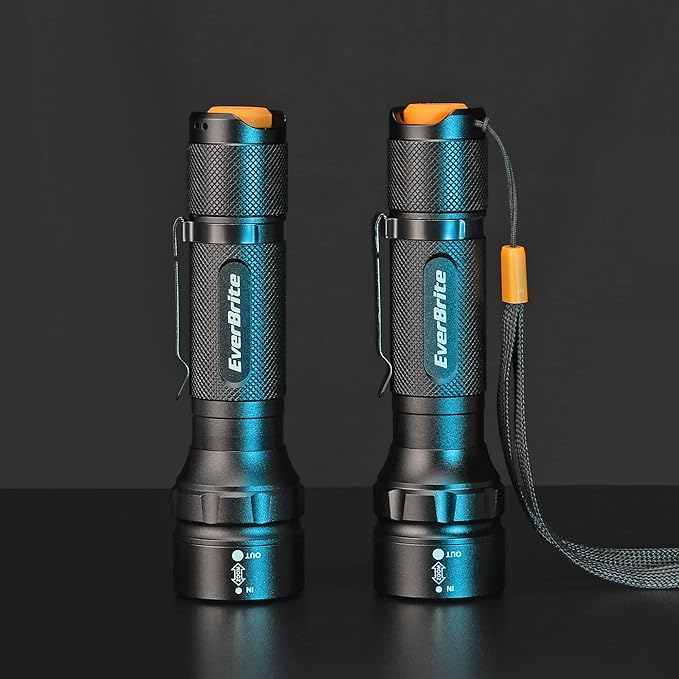 EverBrite 2-Pack 150 Lumens Super Small Mini LED Flashlight, Zoomable Flashlight with Lanyard&Clip, 3 Modes, IPX4 Waterproof, for Camping Hiking, Emergency, EDC, Survival Use, 2 AA Batteries Included