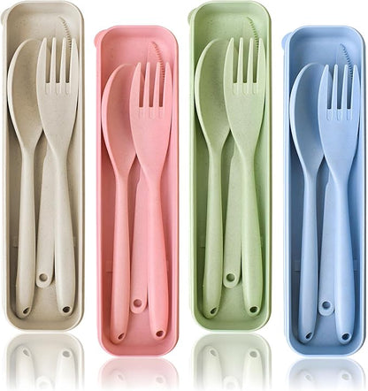 Lnrkai Large Camping Utensil Set, 4 Sets Reusable Utensils Set with Case, Plastic Cutlery Set Travel Silverware Set with Case for Travel Picnic Camping or Daily Use