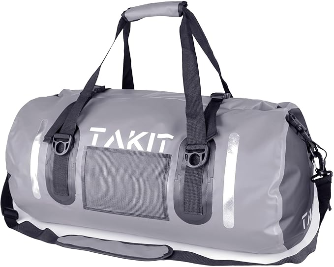 Waterproof Duffle Bag Travel Dry Bag 500D PVC for Motorcycle Tail Kayaking Rafting Boating Swimming Camping Hiking Beach Fishing (Grey, 60L)