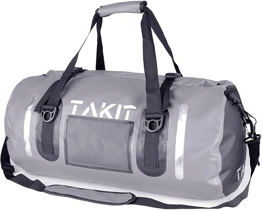 Waterproof Duffle Bag Travel Dry Bag 500D PVC for Motorcycle Tail Kayaking Rafting Boating Swimming Camping Hiking Beach Fishing (Grey, 60L)