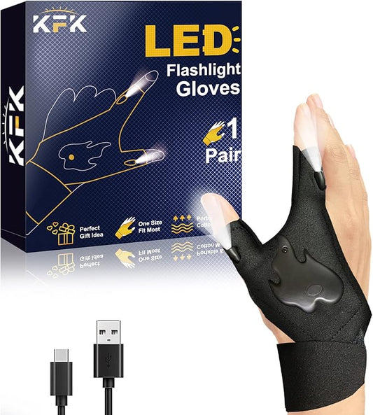 KFK Father's Day Gifts from Wife Daughter Son Hands Free Flashlight Gloves Cool Gadgets Gifts for Men Birthday Christmas for Him Boyfriend Husband Dad Fishing Camping Outdoor Repairing Tool