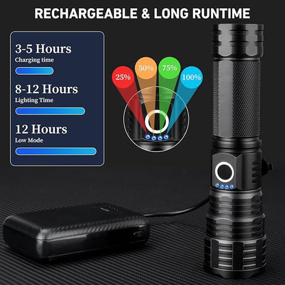 Rechargeable LED Flashlights, 990000 High Lumens Super Bright Flashlights with 5 Modes & 12H Long Runtime, Powerful IPX6 Waterproof Flashlight, Brightest Handheld Flash Light for Home Camping