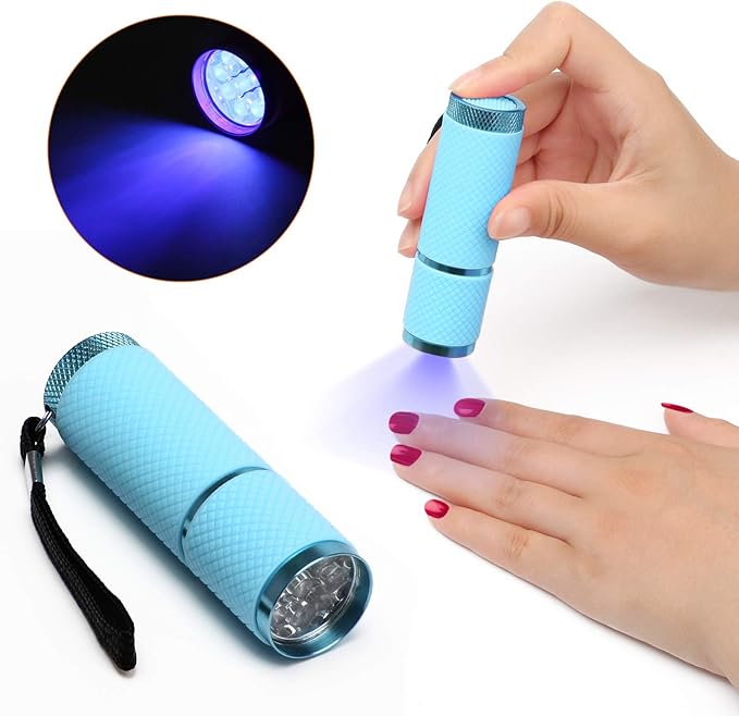 Coolrunner LED Flashlight, Small Glow Flashlights with 9 LED Lights, Portable Light Nail Dryer for Nail Gel, Flashlight Mini Powerful Pet Urine Detector for Dog/Cat, Resin Curing (Blue)