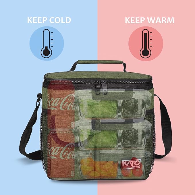 Large Insulated Lunch Bag for Women Men, 10L Leakproof Thermal Reusable Lunch Box for Adult, Tall Meal Prep Lunch Cooler Tote with 4 Pockets for Office Work by Tirrinia, Green