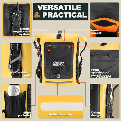 Waterproof Backpack Dry Bag 35L/55L – Heavy Duty Roll-Top Hiking Backpack Sack Keeps Gear Dry for Travel, Kayaking, Boating, Camping, Rafting and Fishing