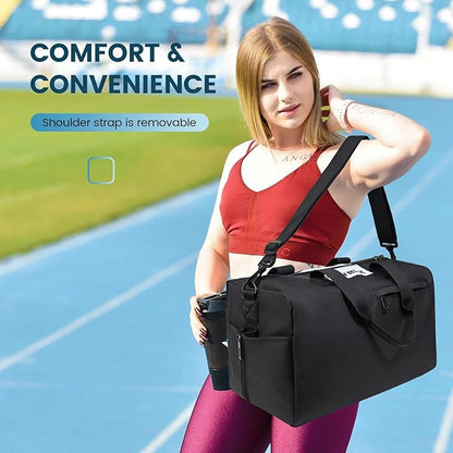 Lightweight Gym Bag for Man Women,Water Resistant Duffle Bag for Travel with Wet Pocket,Wear-resistant Weekender Overnight Duffel Bag,Travel Bag Easy to Clean Tote bag for women(Black)