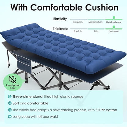 Suteck Camping Cot, 32In XXL Folding Camping Cot Heavy Duty Sleeping Bed for Adults 1200D Double Layer Oxford Cots for Camping W/Pilllow Mat Carry Bag for Home Office Travel 500lbs