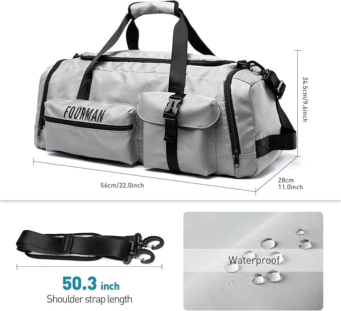 Gym Bag Training Duffel Bag Foldable Travel Duffel Bag, Lightweight Weekend Backpack With Shoe Compartment, Waterproof Duffel Backpack Sports Bag Grey