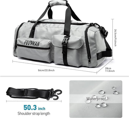 Gym Bag Training Duffel Bag Foldable Travel Duffel Bag, Lightweight Weekend Backpack With Shoe Compartment, Waterproof Duffel Backpack Sports Bag Grey
