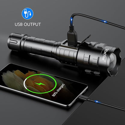 Rechargeable LED Flashlights High Lumens, 900,000 Lumens Tactical Flashlights, Super Bright High Powered Flash Light 5 Modes & 12H Long Runtime for Emergencies, Camping, Dog Walking