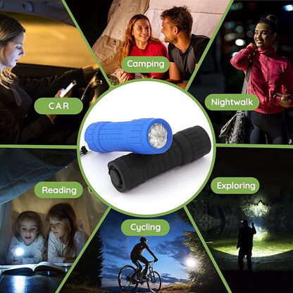10Pack Mini Flashlights Set, 9-LED Small Flashlight for Kids, 5 Colors, with Lanyard and 30 AAA Batteries Included, Perfect for Night Reading Party Camping Hunting Emergency