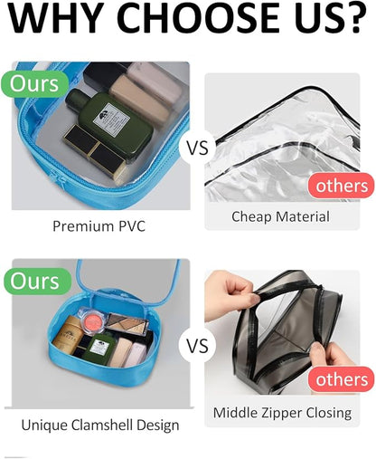Moyad TSA Approved Clear Toiletry Bag, 3 Pack Quart Size 3-1-1 Liquids Pouch for Travel, Transparent Makeup & Cosmetic Organizer for Women Men, Blue
