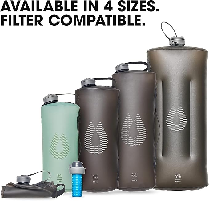 HydraPak Seeker - Collapsible Water Storage (4L/140oz) - BPA & PVC Free Camping Hydration Reservoir Bag - Sutro Green