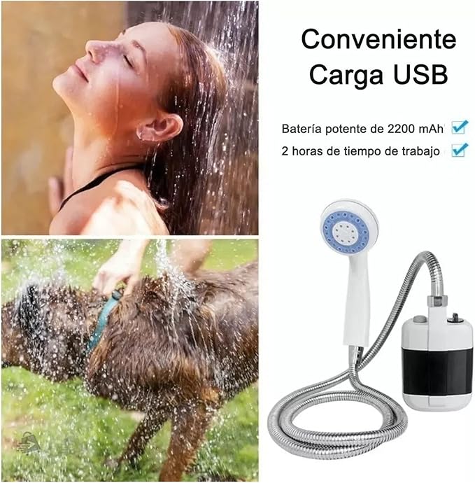 Portable Outdoor Shower with Shower Pump, 2200mAh Battery Powered Camping Shower with 59.1Inch Hose, Water Saving, Camping Showerhead for Beach Hiking