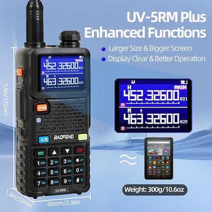 BAOFENG UV-5RM 10W Handheld Ham Radio Long Range, Portable Gmrs Radios with 2500mAh Type-C Charging Battery, Rechargeable 5RM Multi-Band Two Way Radio for Adults（2 Pack）