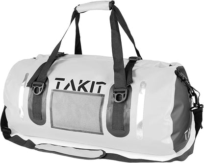 Waterproof Duffle Bag Travel Dry Bag 500D PVC for Motorcycle Tail Kayaking Rafting Boating Swimming Camping Hiking Beach Fishing (White, 60L)