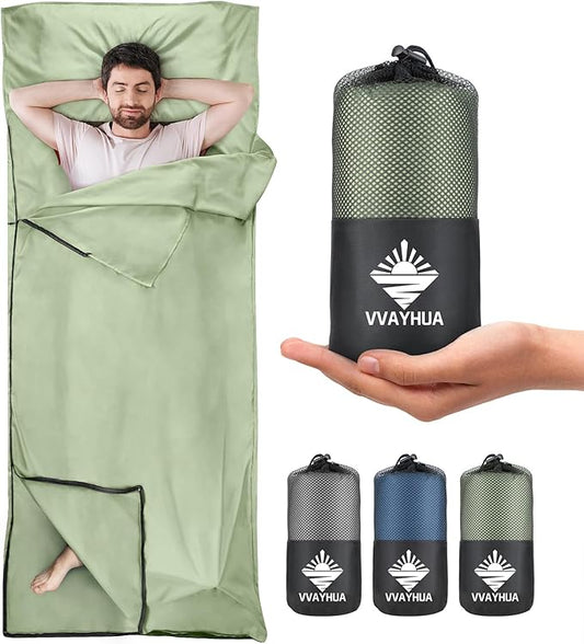 Sleeping Bag Liner, Sleep Sack Travel Sheets, Two-Way-Zipper Expose Feet Separately, Portable Single Camping Sheet for Hotel,Hostels,Business Trips