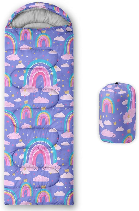 AILONEN Kids Floral Cat Camping Sleeping Bags,Lightweight & Waterproof,3 Season Warm & Cool Weather,Kawaii Kitten Sleeping Bags for Girls Adults,Travelling,Outdoors