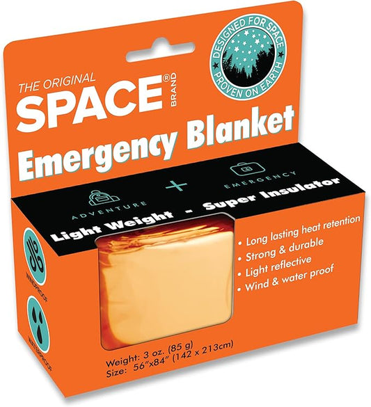 Space Brand Emergency Blanket - Orange/Silver - Waterproof and Windproof Fi