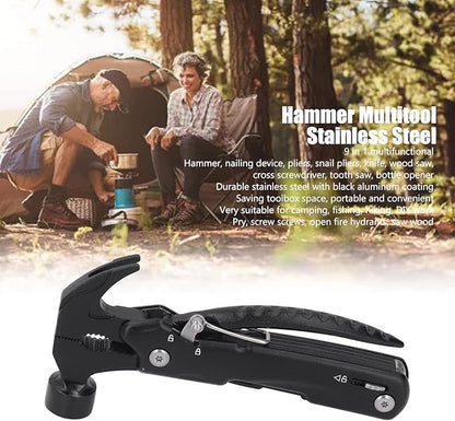 Hammer Multitool, 9 in 1 Mini Portable Survival Tool with Hammer Nailing Device, Pliers, Knife, Saw, Cross Screwdriver for Camping, Hiking, Gifts for Dad and Boyfriend