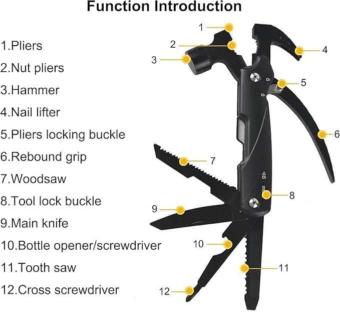 12 in 1 Hammer Multitool Dad Gifts, Father's Day Gifts for Dad, Birthday Gifts for Men, Him, Grandpa, Camping Essentials Camping Gear Tools for Men