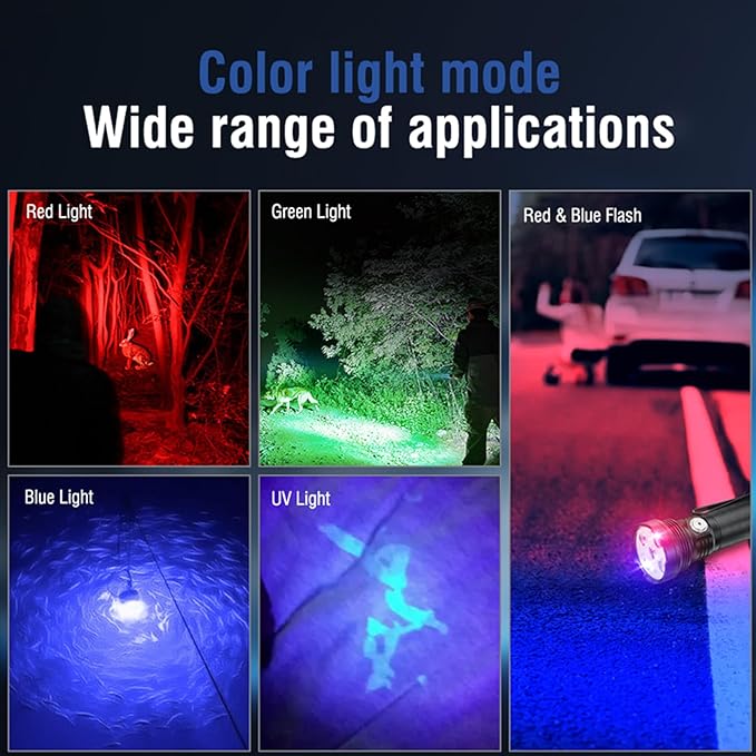 ULTRAFIRE ET28S 5 Color Tactical Multicolor Mini Flashlight Rechargeable White Blue Green Red UV 365nm 5 Light RGB LED Torch for Night Hunting Light, Fishing, Camping Hiking
