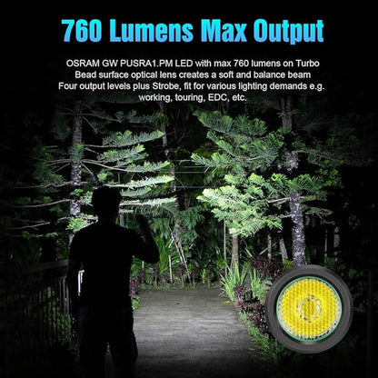 LUMINTOP EDC15 Keychain Flashlight 760 Lumens Mini EDC Flashlight 80 Hours Burn Time, 5 Modes, IPX8 Waterproof Torch Floodlight for Everyday Carry, Camping, Hiking