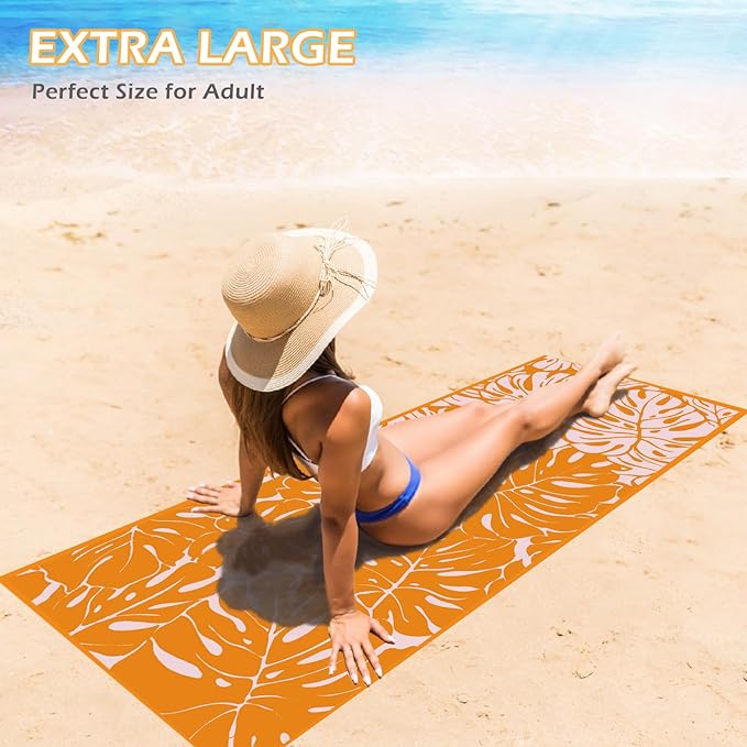 Eunzel Microfiber Beach Towel, Quick Dry Travel Towel Large Sand Free Towel for Beach, Camping, Swim Pool, Gym, Sports& Yoga 71"x32", Palm Orange