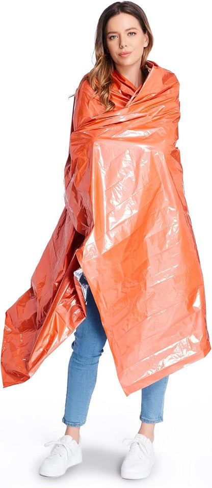Emergency Blankets Mylar Thermal Blanket (4 Pack) of Gigantic Space Blanket 82 * 52 in. Survival Blankets Heavy Duty Camping Gear,First Aid, Silver+Orange