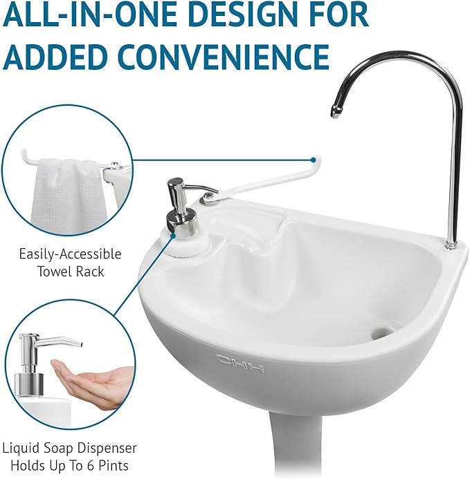 Hike Crew Advanced Portable Outdoor Foot Pump Camping Sink – Hose Connector for Optional Continues Water – 5 Gallon (19L) Tank, Wheels, Soap Dispenser, Faucet – Hand Wash Basin for Travel, Garage