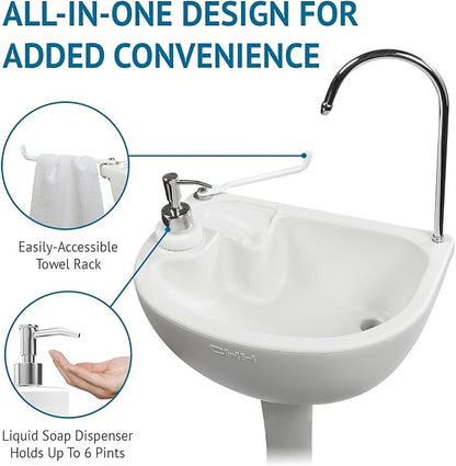 Hike Crew Advanced Portable Outdoor Foot Pump Camping Sink – Hose Connector for Optional Continues Water – 5 Gallon (19L) Tank, Wheels, Soap Dispenser, Faucet – Hand Wash Basin for Travel, Garage