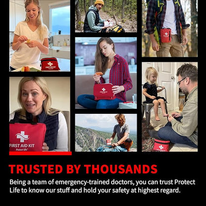Protect Life Survival First Aid Kit for Home/Business, Camping Survival Kits | Mini Travel First Aid Kit | Camping Equipment | Small Kits for Car | Outdoor Emergency Survivals Pack