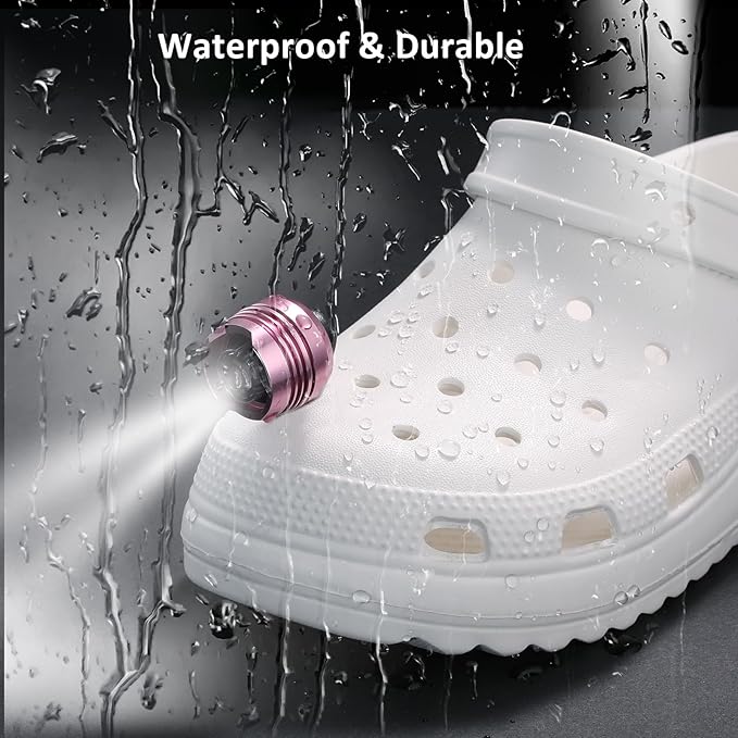 Rechargeable Headlights for Croc 2pcs,Flashlights Attachment for Crocs, LED Shoes Light with 3 Light Modes for Dog Walking, Camping, Running, Suitable for Adults Kids, Pink