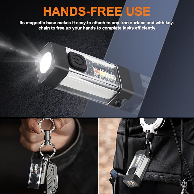 Mini EDC Flashlight - 700 Lumens, USB C Rechargeable Keychain Flashlights IP65, Magnetic with UV Red Blue Light- Ideal for Everyday Carry, Camping, Hiking, Emergency