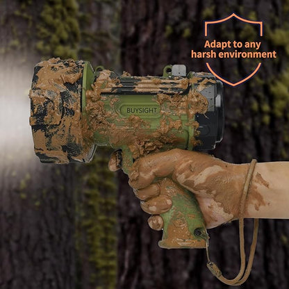 BUYSIGHT Rechargeable Spotlight Flashlight,1000,000 lumens Hand held Spotlight Waterproof Flashlight Hunting Lamp with red Filter (Dark Green)