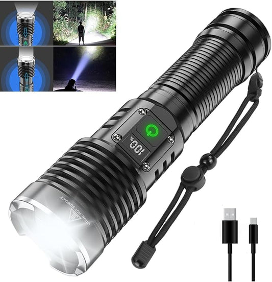Flashlights High Lumens Rechargeable, 990000 Lumens Super Bright LED Flashlight, Powerful Tactical Flashlights, Brightest Waterproof Zoomable Handheld Flash Light High Powered for Camping Emergencies