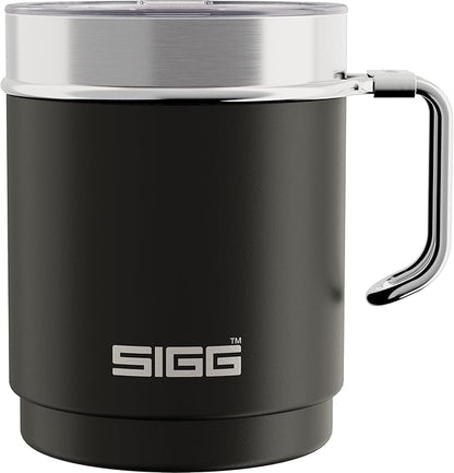 SIGG - Camping Mug with Lid - Double-Wall Insulated - Recycled Stainless Steel - Stackable - Hook Handle - Hiking, 10Oz